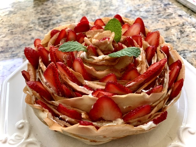 Strawberries and Cream Rollup Crepe Cake