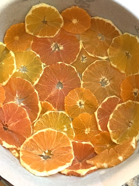 Slicing the citrus fruits