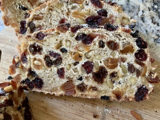 Slices of Easy No Knead Fruits and Nuts Artisan Bread