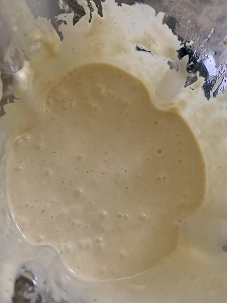 Blended Roti Jala batter looks like melted ice cream