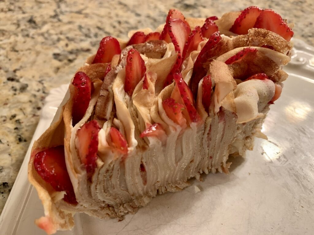 sliced Strawberries & Cream Rollup Crepe Cake