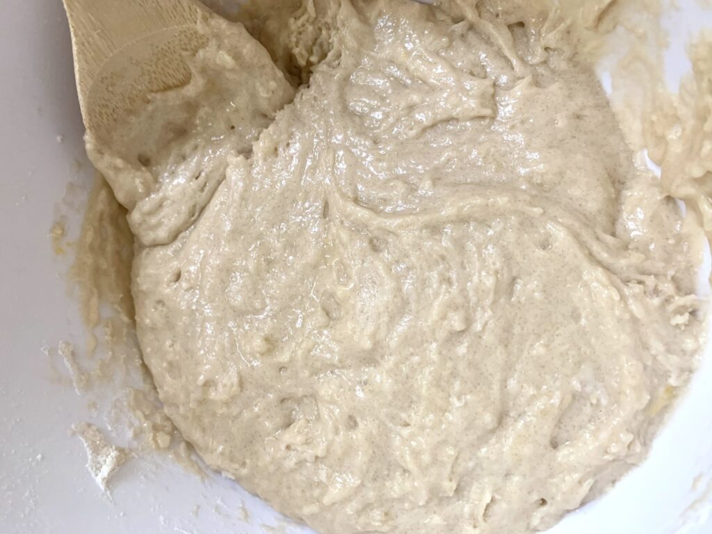Mixing the dry and wet ingredients for Apricot Bread