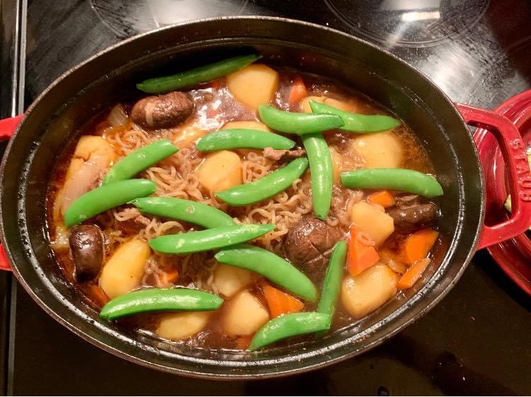 Simmering all the ingredients for Japanese Nikujaga