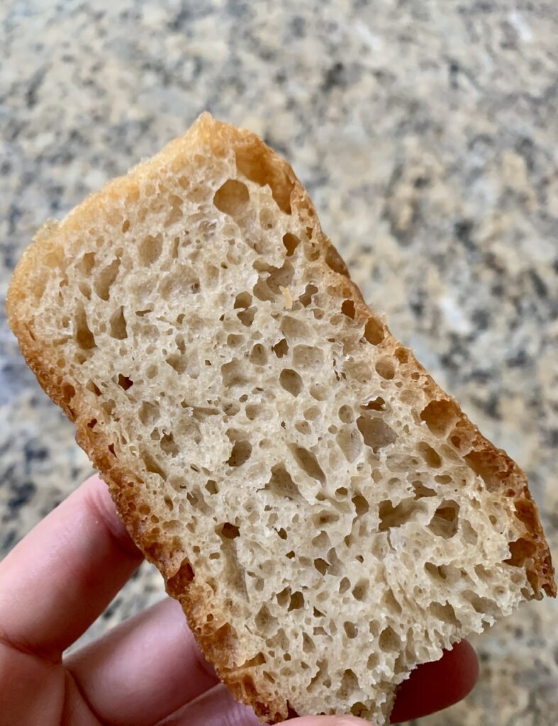 A slice of no knead bread