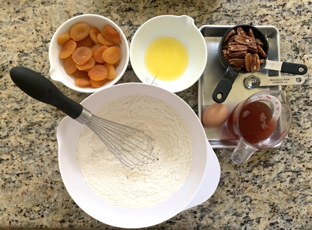 Gathering all the ingredients for Easy Apricot Bread