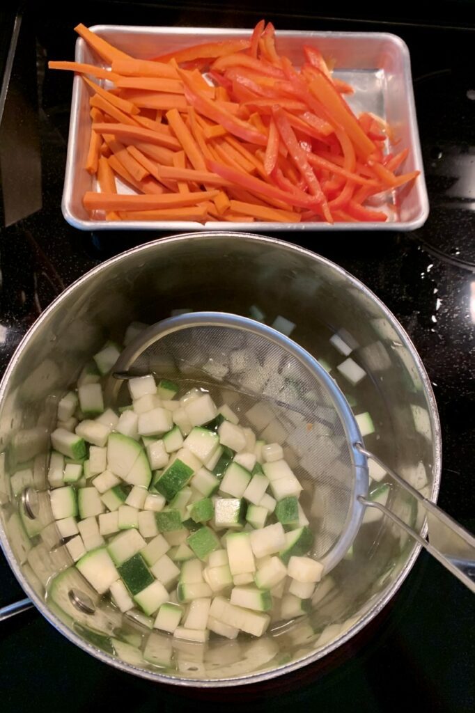 Lightly blanch the veggies