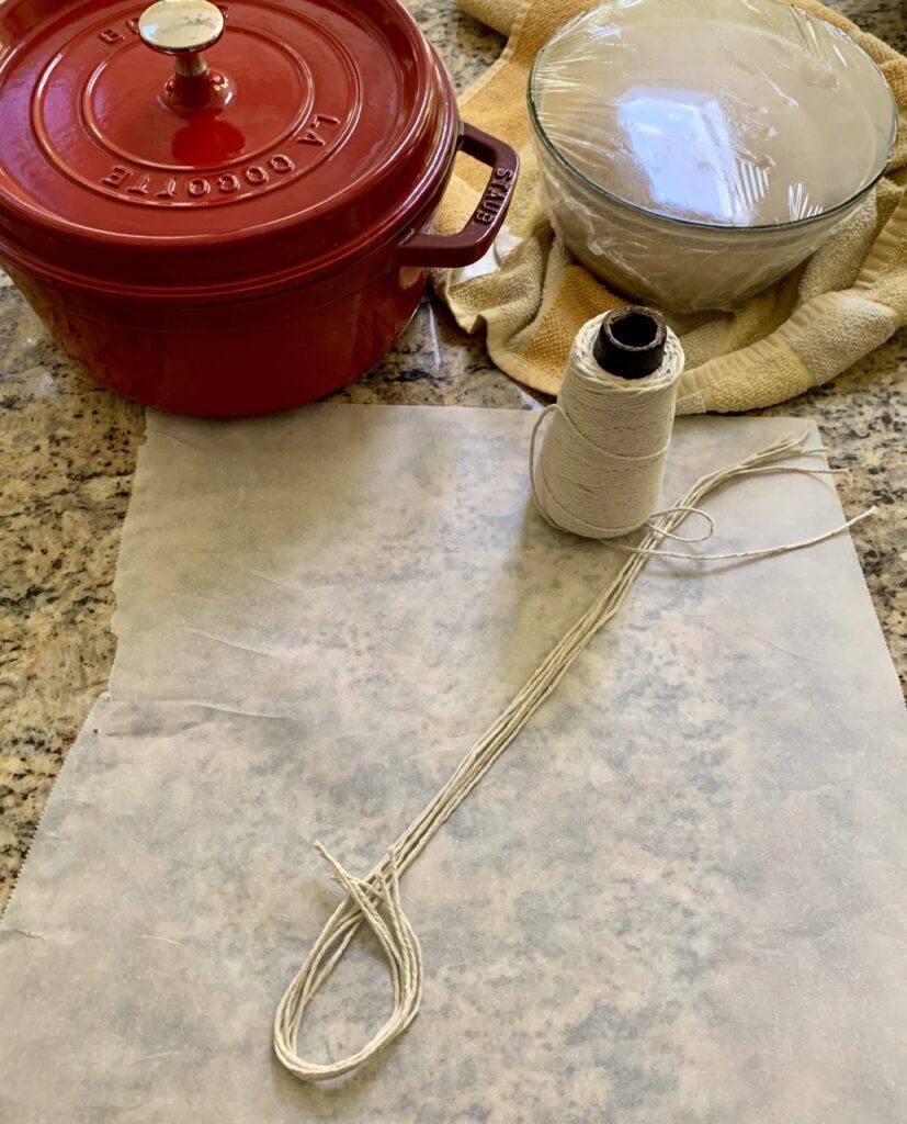 Preparing the parchment paper, twine for shaping 