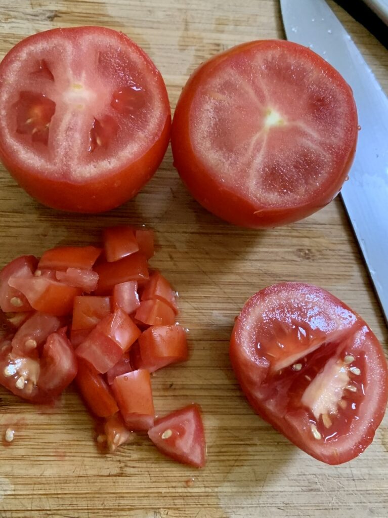 Preparing the tomatoes