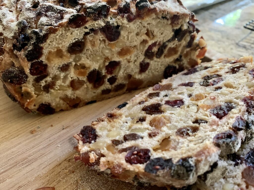 Sliced No Knead Fruits and Nuts Bread