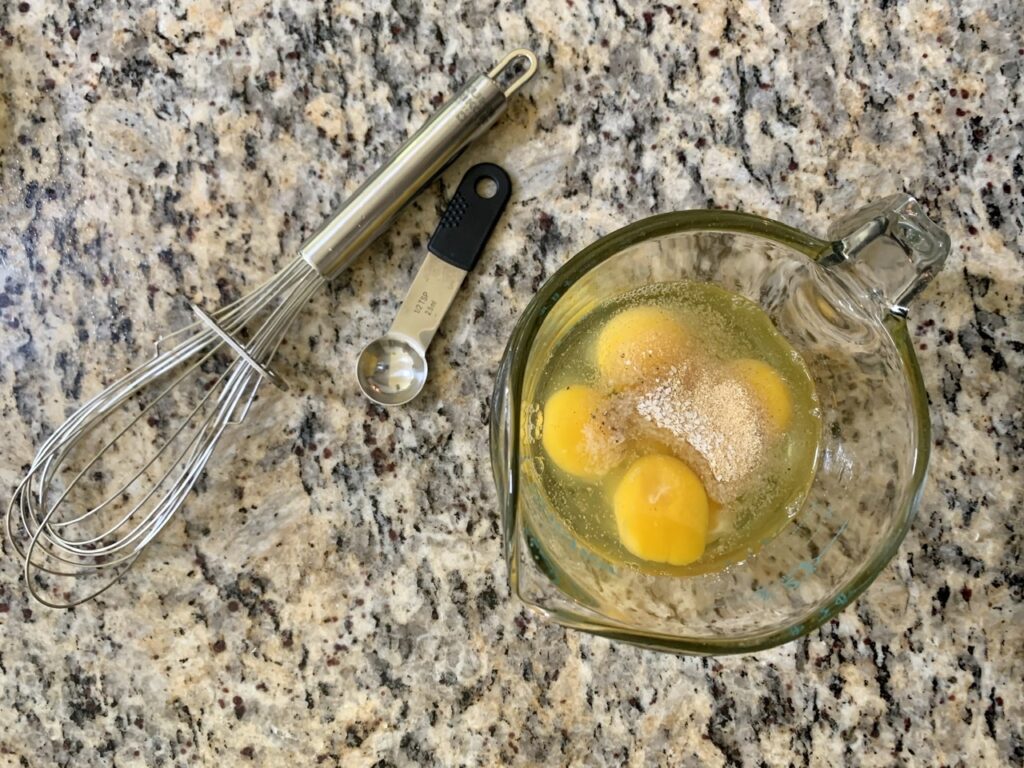 Egg mixture for Quick Fun Size Baked Veggies Cheese Eggs (Bacon Optional)