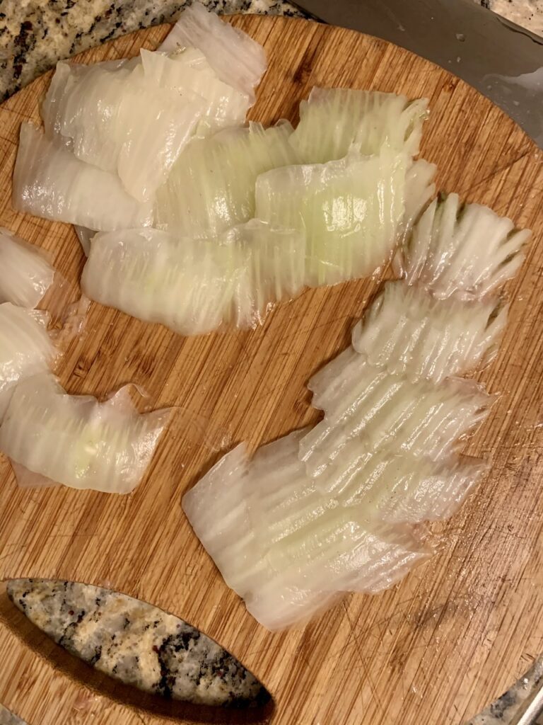Sliced cabbage wrapper fro Pretty Stuffed Cabbage Leaves