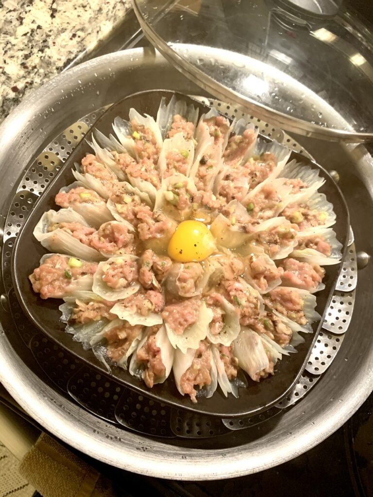 Steaming the Pretty Stuffed Cabbage Leaves