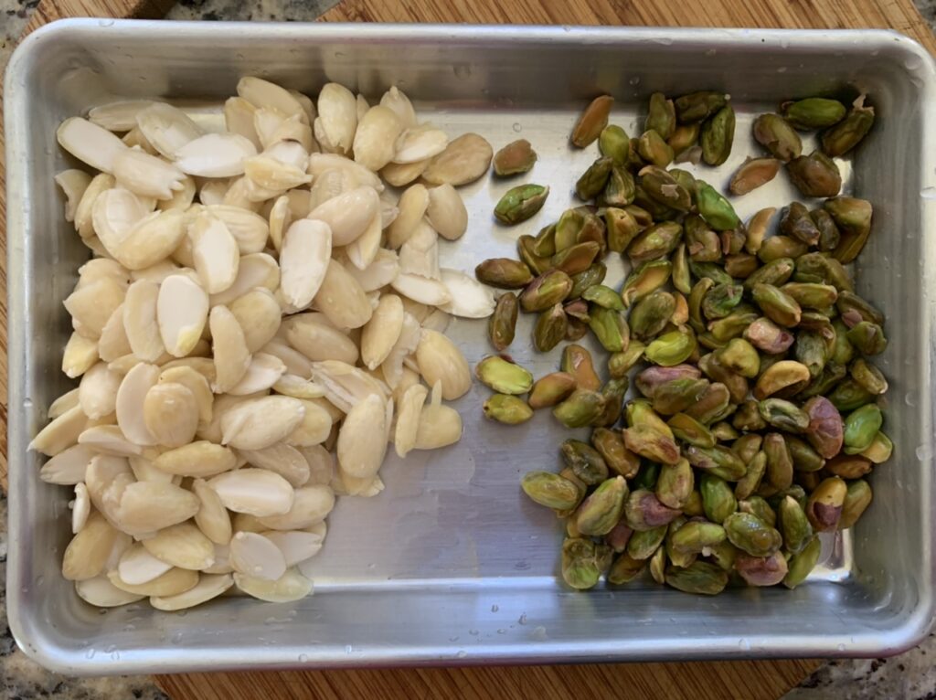 Preparing the nuts for Festive Buttery Bejeweled Rice