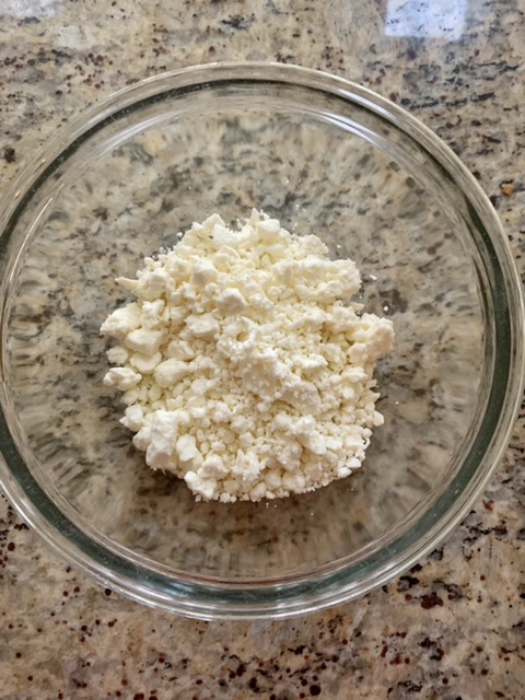 Crumbled feta cheese for Adjaruli Khachapuri (Georgian Cheese Bread)