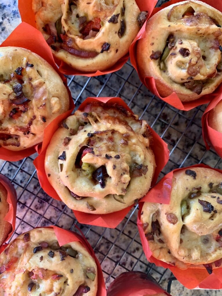 Spanish Inspired Ham & Cheese Spiral Muffin Bread