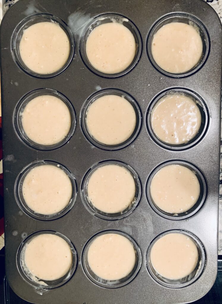 Batter filled into muffin pans and ready for the oven