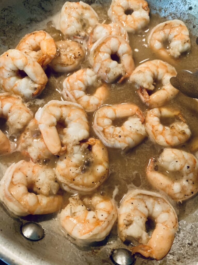 Preparing the shrimp for Scrumptious and Easy Shrimp and Grits